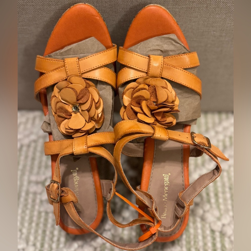 ☀️Bruno Menegatti Orange Wedge Heel Sandals
